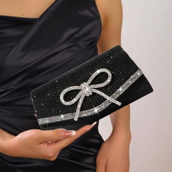 Compact Rhinestone Bow Evening Clutch - Lightweight Crossbody Purse for Women - Picture 2 of 6